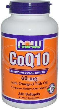 CoQ10 with Omega-3 Fish Oil, 60 mg, 240 Softgels by Now Foods, 補充劑，輔酶q10，coq10 +魚油，coq10 60毫克 HK 香港