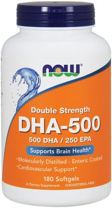 DHA-500/EPA-250, Double Strength, 180 Softgels by Now Foods, 補充劑，efa omega 3 6 9（epa dha），dha HK 香港