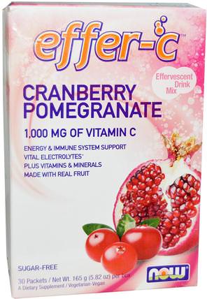 Effer-C, Effervescent Drink Mix, Cranberry Pomegranate, 30 Packets, 5.82 oz (165 g) by Now Foods, 運動，電解質飲料補充，維生素C，維生素C粉和水晶 HK 香港
