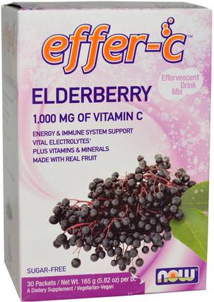 Effer-C, Effervescent Drink Mix, Elderberry, 30 Packets, 5.82 oz (165g) by Now Foods, 運動，電解質飲料補給，維生素c HK 香港