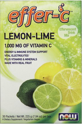 Effer-C, Effervescent Drink Mix, Lemon-Lime, 30 Packets, (7.5 g) Each by Now Foods, 運動，電解質飲料補給，維生素c HK 香港