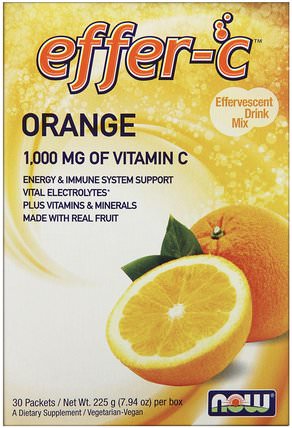 Effer-C, Effervescent Drink Mix, Orange, 30 Packets, 7.5 g Each by Now Foods, 運動，電解質飲料補給，維生素c HK 香港