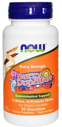 Extra Strength, Berry Dophilus, 50 Chewables by Now Foods, 補充劑，益生菌，兒童益生菌 HK 香港