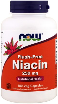 Flush-Free Niacin, 250 mg, 180 Veg Capsules by Now Foods, 維生素，維生素B，維生素b3，維生素b3 - 菸酸沖洗 HK 香港