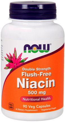 Flush-Free Niacin, Double Strength, 500 mg, 90 Veg Capsules by Now Foods, 維生素，維生素B，維生素b3，維生素b3 - 菸酸沖洗 HK 香港