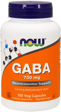 GABA, 750 mg, 100 Veg Capsules by Now Foods, 補充劑，gaba（γ氨基丁酸） HK 香港