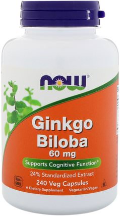 Ginkgo Biloba, 60 mg, 240 Veg Capsules by Now Foods, 草藥，銀杏葉 HK 香港