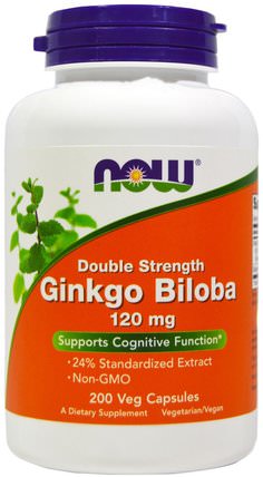 Ginkgo Biloba, Double Strength, 120 mg, 200 Veg Capsules by Now Foods, 草藥，銀杏葉 HK 香港