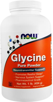 Glycine, Pure Powder, 1 lb (454 g) by Now Foods, 補充劑，氨基酸，甘氨酸 HK 香港