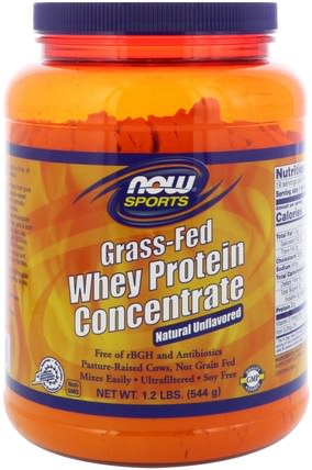 Grass-Fed Whey Protein Concentrate, Natural Unflavored, 1.2 lbs (544 g) by Now Foods, 運動，補品，乳清蛋白 HK 香港