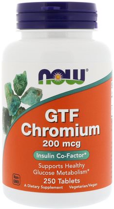 GTF Chromium, 200 mcg, 250 Tablets by Now Foods, 補充劑，礦物質，鉻gtf（葡萄糖耐量係數） HK 香港