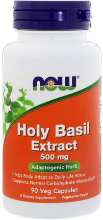Holy Basil Extract, 500 mg, 90 Veg Capsules by Now Foods, 草藥，聖羅勒，adaptogen HK 香港