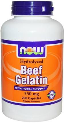 Hydrolyzed Beef Gelatin, 550 mg, 200 Capsules by Now Foods, 健康，指甲保健，明膠，牛肉明膠 HK 香港