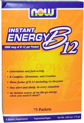 Instant Energy B-12, 2000 mcg, 75 Packets, (1 g) Each by Now Foods, 維生素，維生素B，維生素b12，健康，慢性疲勞綜合徵cfs HK 香港