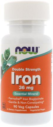 Iron, Double Strength, 36 mg, 90 Veg Capsules by Now Foods, 補品，礦物質，鐵 HK 香港