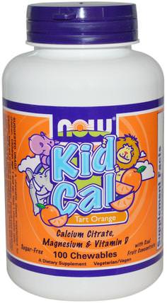 Kid Cal, Tart Orange, 100 Chewables by Now Foods, 補充劑，礦物質，鈣和鎂 HK 香港