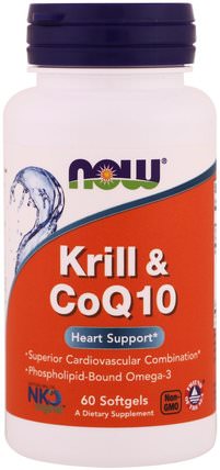 Krill & CoQ10, 60 Softgels by Now Foods, 補充劑，輔酶q10，efa omega 3 6 9（epa dha），磷蝦油，磷蝦油海王星 HK 香港