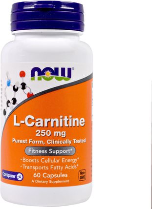 L-Carnitine, 250 mg, 60 Capsules by Now Foods, 補充劑，氨基酸，左旋肉鹼 HK 香港