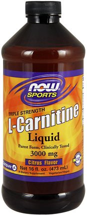 L-Carnitine Liquid, Triple Strength, Citrus Flavor, 3.000 mg, 16 fl oz (473 ml) by Now Foods, 補充劑，氨基酸，左旋肉鹼 HK 香港