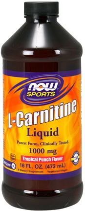 L-Carnitine Liquid, Tropical Punch Flavor, 1.000 mg, 16 fl oz (473 ml) by Now Foods, 補充劑，氨基酸，左旋肉鹼，左旋肉鹼液 HK 香港