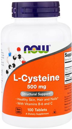 L-Cysteine, 500 mg, 100 Tablets by Now Foods, 補充劑，氨基酸，半胱氨酸 HK 香港