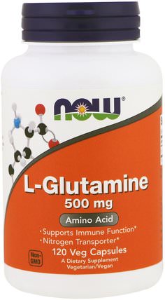 L-Glutamine, 500 mg, 120 Veg Capsules by Now Foods, 補充劑，氨基酸，l谷氨酰胺，l谷氨酰胺帽 HK 香港
