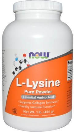 L-Lysine Pure Powder, 1 lb (454 g) by Now Foods, 補充劑，氨基酸，l賴氨酸 HK 香港