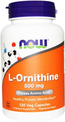 L-Ornithine, 500 mg, 120 Veg Capsules by Now Foods, 補充劑，氨基酸，l鳥氨酸 HK 香港