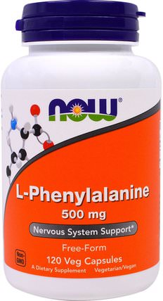 L-Phenylalanine, 500 mg, 120 Veggie Caps by Now Foods, 補充劑，氨基酸，l苯丙氨酸 HK 香港