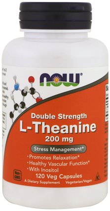 L-Theanine, Double Strength, 200 mg, 120 Veg Capsules by Now Foods, 補充劑，氨基酸，茶氨酸 HK 香港