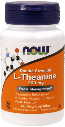 L-Theanine, Double Strength, 200 mg, 60 Veg Capsules by Now Foods, 補充劑，l茶氨酸，現在食物l-theanine HK 香港