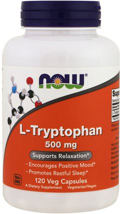 L-Tryptophan, 500 mg, 120 Veg Caps by Now Foods, 補充劑，l色氨酸 HK 香港