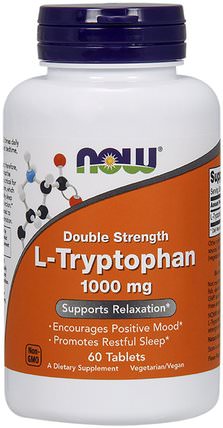 L-Tryptophan, Double Strength, 1.000 mg, 60 Tablets by Now Foods, 補充劑，l色氨酸，氨基酸 HK 香港