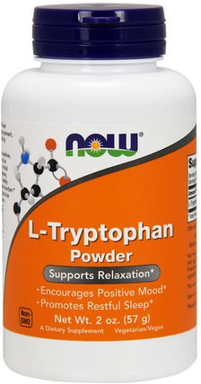 L-Tryptophan Powder, 2 oz (57 g) by Now Foods, 補充劑，l色氨酸 HK 香港