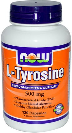 L-Tyrosine, 500 mg, 120 Capsules by Now Foods, 補充劑，氨基酸，酪氨酸 HK 香港