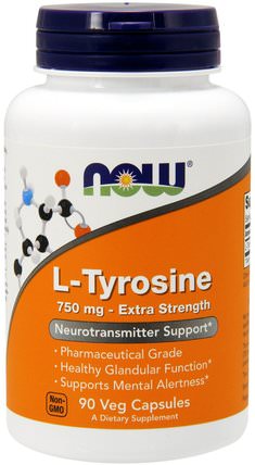 L-Tyrosine, Extra Strength, 750 mg, 90 Veg Capsules by Now Foods, 補充劑，氨基酸，酪氨酸 HK 香港