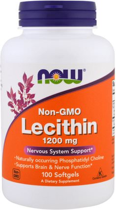 Lecithin, 1200 mg, 100 Softgels by Now Foods, 補充劑，卵磷脂，注意力缺陷障礙，添加，adhd，腦 HK 香港