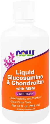 Liquid Glucosamine & Chondroitin, with MSM, Citrus, 32 fl oz (946 ml) by Now Foods, 補充劑，氨基葡萄糖軟骨素，氨基葡萄糖和軟骨素液體 HK 香港