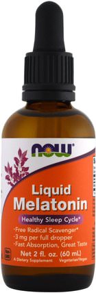 Liquid Melatonin, 2 fl oz (60 ml) by Now Foods, 補充劑，褪黑激素液 HK 香港