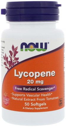 Lycopene, 20 mg, 50 Softgels by Now Foods, 補充劑，抗氧化劑，番茄紅素，類胡蘿蔔素 HK 香港