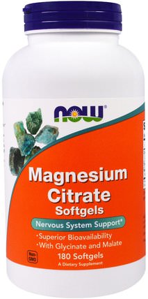 Magnesium Citrate, 180 Softgels by Now Foods, 補充劑，礦物質，檸檬酸鎂 HK 香港