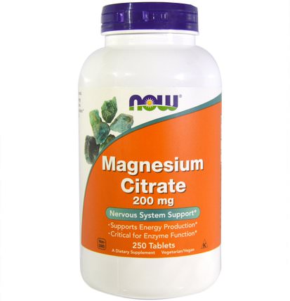 Magnesium Citrate, 200 mg, 250 Tablets by Now Foods, 補充劑，礦物質，檸檬酸鎂 HK 香港