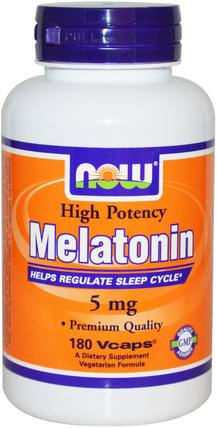 Melatonin, 5 mg, 180 Veg Capsules by Now Foods, 補充劑，褪黑激素5毫克 HK 香港