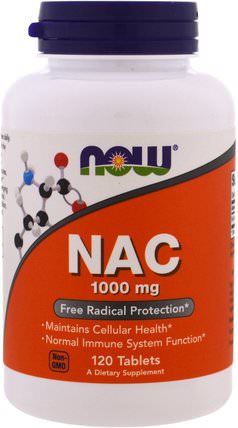 NAC, 1000 mg, 120 Tablets by Now Foods, 補充劑，氨基酸，nac（n乙酰半胱氨酸） HK 香港
