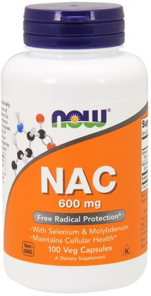 NAC, 600 mg, 100 Veg Capsules by Now Foods, 補充劑，抗氧化劑，氨基酸，nac（n乙酰半胱氨酸） HK 香港