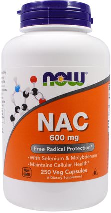 NAC, 600 mg, 250 Veg Capsules by Now Foods, 補充劑，氨基酸，nac（n乙酰半胱氨酸） HK 香港
