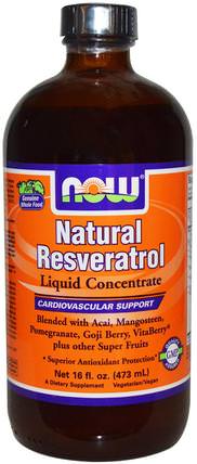 Natural Resveratrol, Liquid Concentrate, 16 fl oz (473 ml) by Now Foods, 補充劑，抗氧化劑，白藜蘆醇 HK 香港
