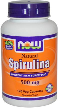 Natural Spirulina, 500 mg, 120 Veg Capsules by Now Foods, 補充劑，螺旋藻 HK 香港