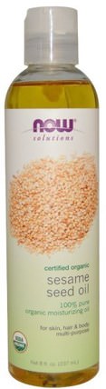 Solutions, Sesame Seed Oil, Certified Organic 8 fl oz (237 ml) by Now Foods, 現在食用油，健康，沐浴，美容油，身體護理油 HK 香港