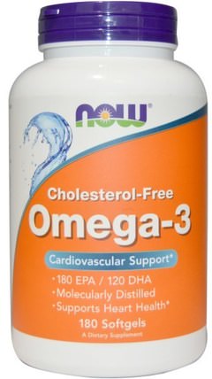 Omega-3 Cholesterol-Free, 180 Softgels by Now Foods, 補充劑，efa歐米茄3 6 9（epa dha），魚油，魚油軟膠囊，歐米茄369粒/標籤 HK 香港